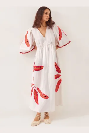 Monsoon Cerse Leaf Print Maxi 100% Cotton Dress XXL