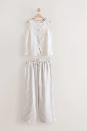 Next Neutral Stripe Button Through Vest Pyjamas AU 22
