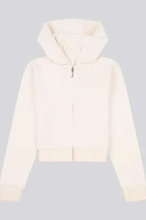 Juicy Couture Cream Girls Tonal Velour Zip Up Hoodie 166168cm