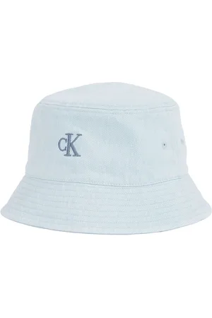 Calvin Klein Blue Embroidered Monogram Denim Bucket 100% Cotton Hat One