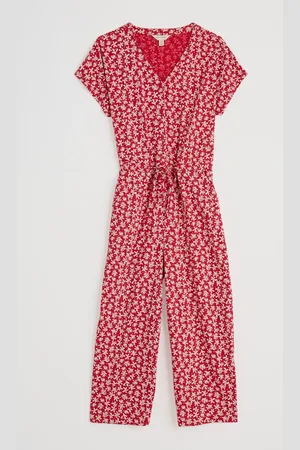 Seasalt Cornwall Red Petite Rose Trellis Wide Leg Jumpsuit AU 24