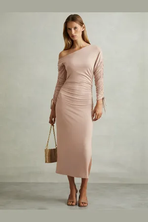 Reiss Cyra One-Shoulder Ruched-Jersey Midi Dress AU 10