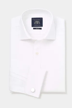 SAVILE ROW Slim Fit Textured 100% Cotton Double Cuff Formal Shirt AU 38 Regular