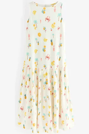 Next Sleeveless Drop Waist 100% Cotton Crew Neck Midi Dress AU 16 Tall