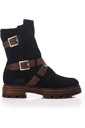 Moda In Pelle Briona Front Wrap Side Buckle Chunky Sole Ankle Boots AU 8 (EU 39)