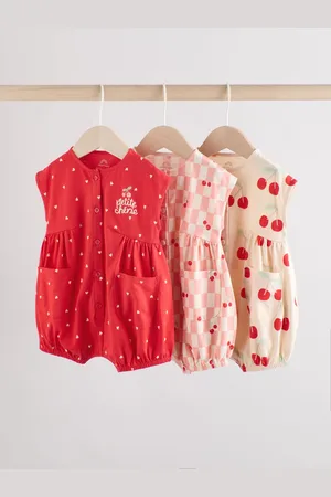 Next Red and Ecru Cherry Baby Rompers 3 Pack 3