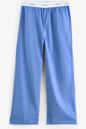 Calvin Klein Blue Cotton Poplin Pyjama Trousers With Logo Waistband M