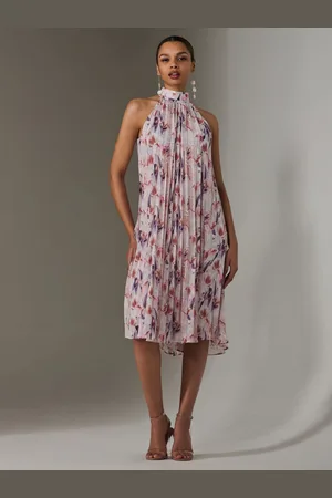 Jolie Moi Pleated Halter Neck Midi Dress AU 14