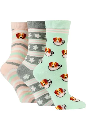 Wild Feet Green Novelty Jacquard Crew Socks 3 Pack One