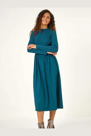 Roman Cotton Stretch Jersey Mix Midi Dress AU 12