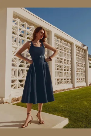 Friends Like These Petite Denim Belted Midi Dress AU 14