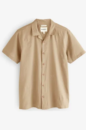 Threadbare Linen Blend Palm Embroidered Short Sleeve Shirt xlarge