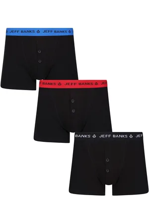Jeff Banks Black Classic Button Fly Boxers With Pop Colour Waistband XL