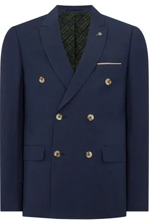 Remus Blue Double Breasted Slim Fit Double-Breasted Linen-Blend Suit Jacket 42r