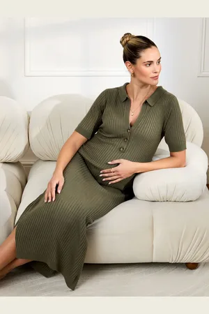 JoJo Maman Bébé Collared Ribbed Knitted Maternity Dress L