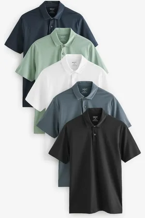 Next Slim Fit Short Sleeve Jersey Polo Shirts 5 Pack L