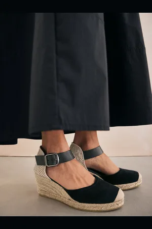 Next Black Forever Comfort Leather Espadrille Buckle Wedges AU 8 (EU 39)