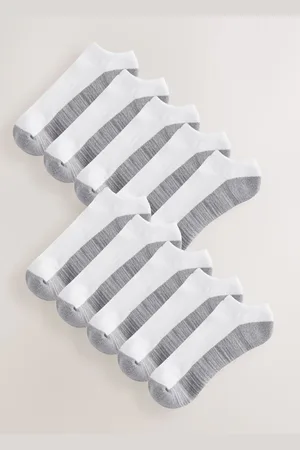 Next White/Greys 10 Pack Cushioned Trainers Socks UK 9