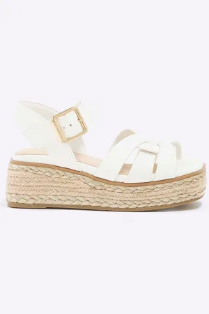 River Island White Girls Faux Leather Weave Wedge Sandals AU 2 (EU 34.5)