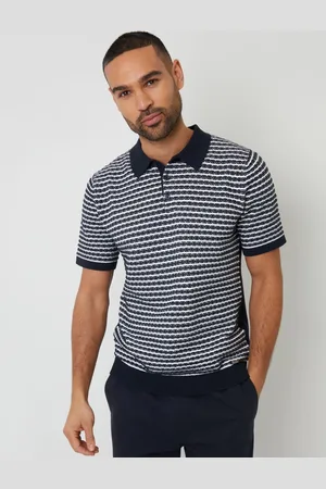 Threadbare Textured Stripe Knitted Polo Shirt L