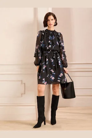 Love & Roses Petite Ruffle Belted Mini Dress AU 6