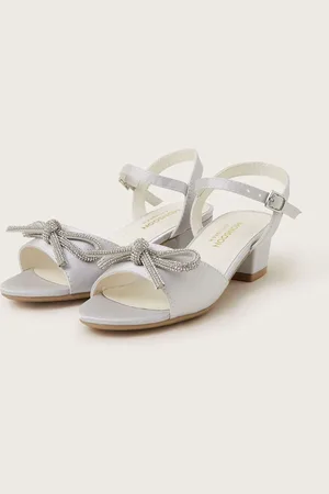 Monsoon Silver Diamante Bow Satin Heeled Sandals AU 9 (EU 27)