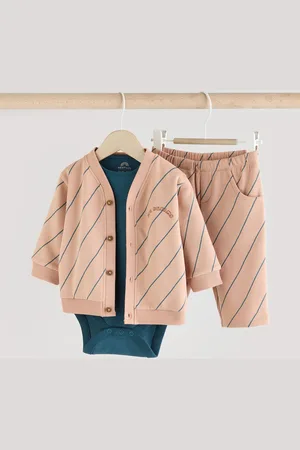 Next Neutral Stripe Jersey Cardigan and Joggers Baby 3 Piece Set Up to 3 Months (62cm)