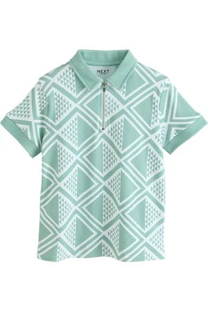 Next Geo Zip Neck Short Sleeve 100% Cotton Polo Shirt (3-16yrs) 15 Years (170cm)