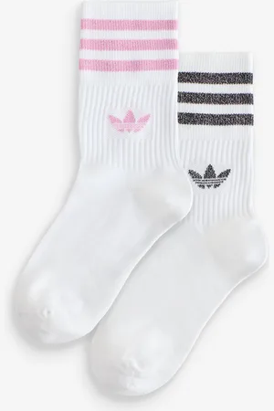 adidas Originals Pink/White Mid Cut Glitter Crew Socks 2 Pack UK 11-12.5