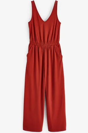 Next Red Rust Jersey Wide Leg V-Neck Sleeveless Jumpsuit AU 26