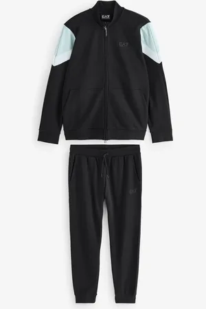 EA7 Emporio Armani Full Zip Contrast Logo 100% Cotton Black Tracksuit L