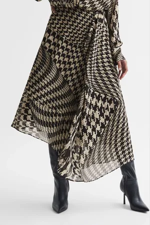 Reiss Oksana Dogtooth Asymmetric Midi Skirt AU 10