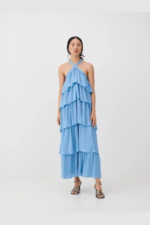 VILA Satin Frill Tiered Maxi Dress AU 6