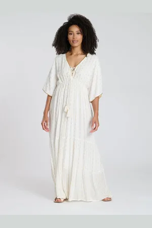 South Beach Metallic Jacquard Spot Tiered Maxi Dress AU 12