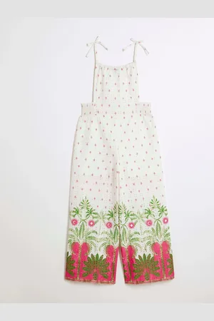 River Island Cream Girls Tropical Palm Jumpsuit 5