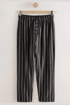 Next Black Striped Linen Blend Woven Pyjamas Bottoms xsmall