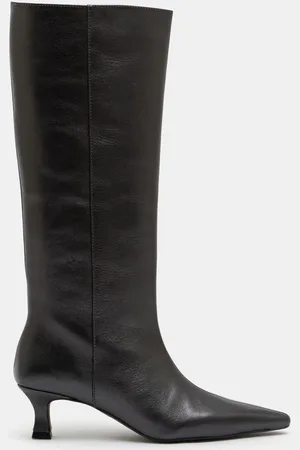 Hush Puppies Grey Katlynn Leather Kitten Heel Knee Boots AU 7 (EU 38)