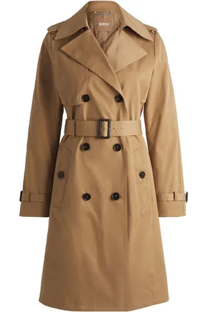 HUGO BOSS Natural Double Breasted Belted Trench Coat AU 10