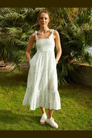 Threadbare Floral Print Tiered Linen Blend Maxi Dress AU 14
