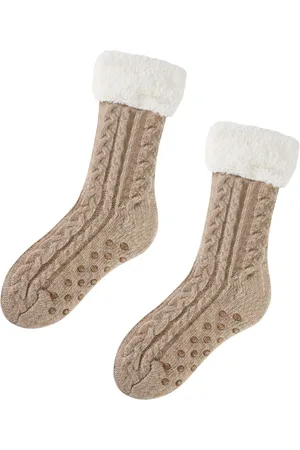 Loungeable Brown Marl Cable Knit Socks With Sherpa Lining One