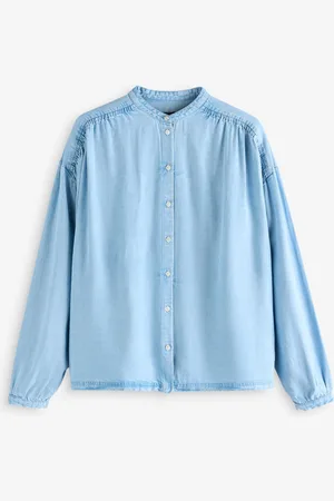 HUGO BOSS Blue Pleated Henley Collar Blouse AU 16