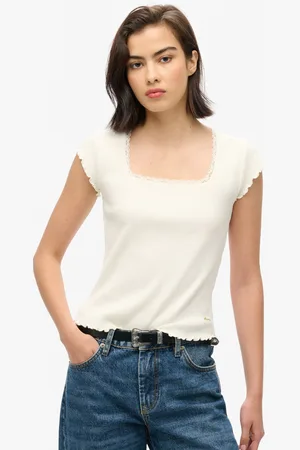 Superdry White Essential Square Neck T-Shirt M