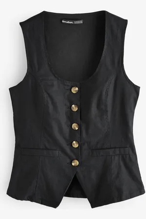 Threadbare Black Scoop Neck Longline Linen Blend Waistcoat 10