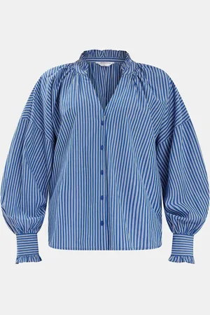 Accessorize Blue Stripe Frill Blouson 100% Cotton Blouse small
