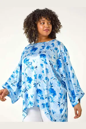Roman Blue Curve Floral Print Tunic Top AU 22-24