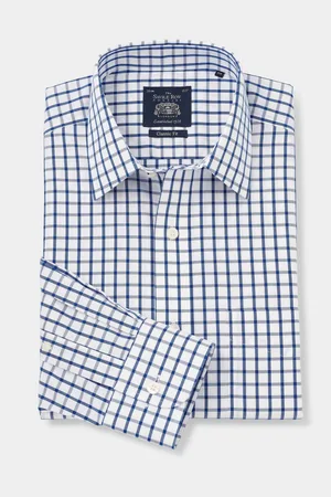 SAVILE ROW 100% Cotton Check Classic Fit Non-Iron Single Cuff Formal Shirt AU 43 Regular