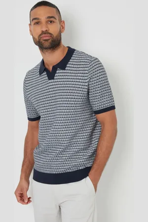 Threadbare Textured Stripe Knit Trophy Neck Polo Shirt M