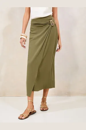 Lipsy London Petite Touch of Linen Wrap Midi Skirt AU 16