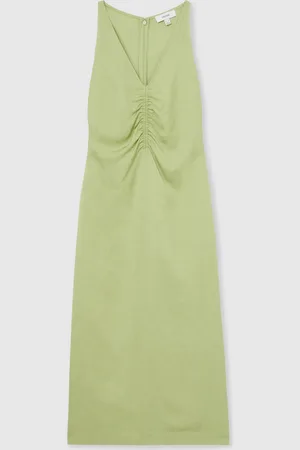 Reiss Pari Ruched Sleeveless Midi Dress With Linen AU 4