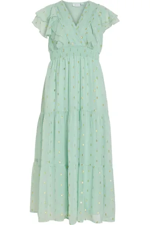 VILA Foil Print Chiffon Midi Frill Dress 12